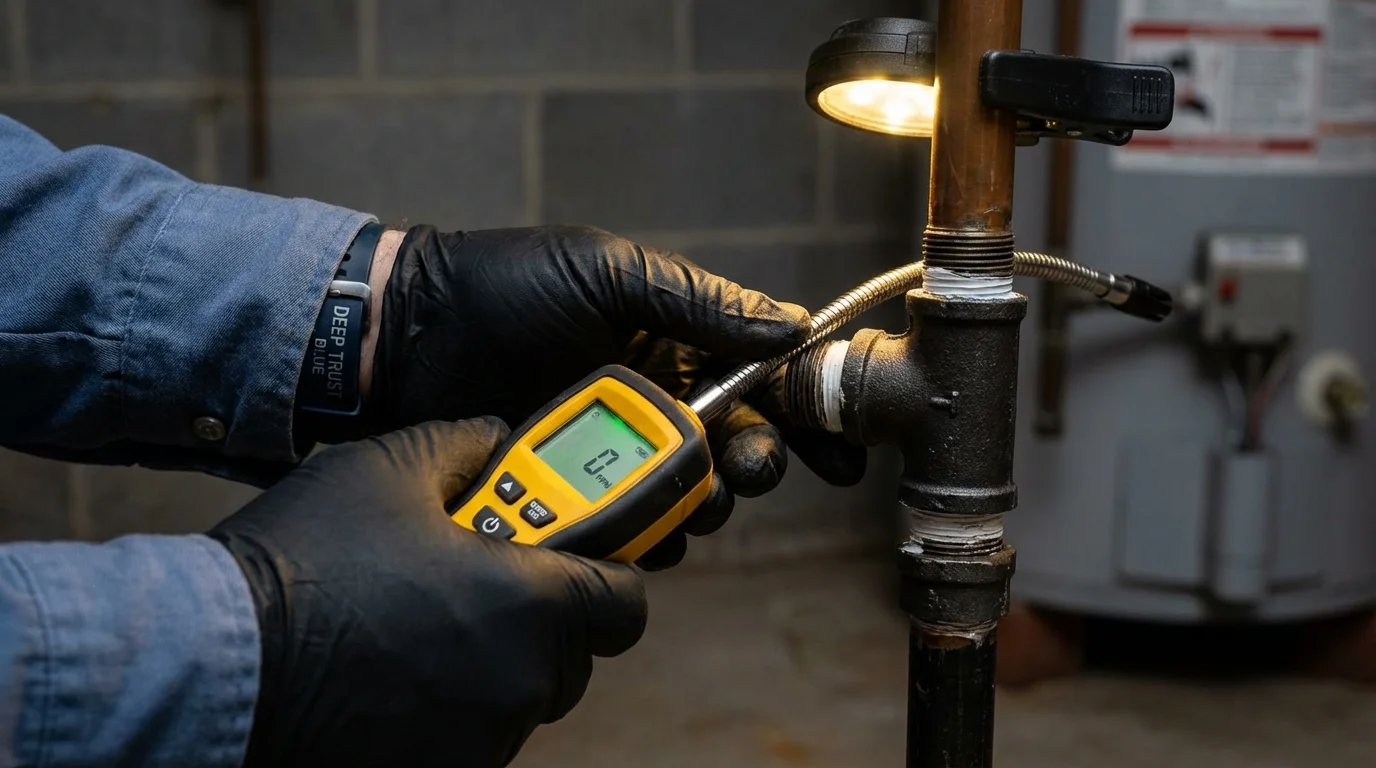Gas leak detection with electronic sniffer by Johns Plumbing LLC in Odin