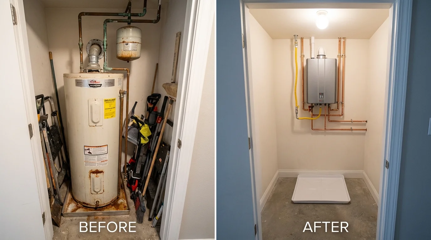 Tank water heater versus wall-mounted tankless unit comparison for Odin, IL homeowners
