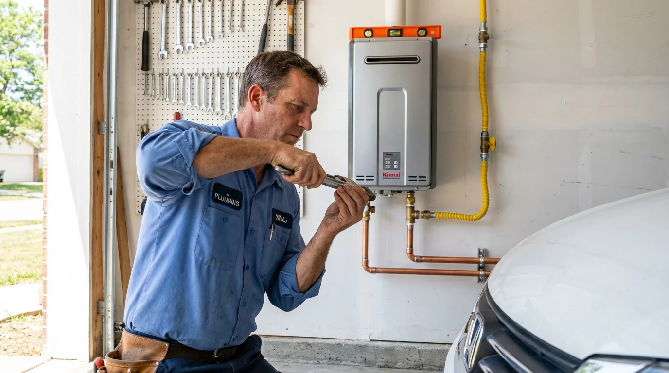 Tankless water heater installation by a Johns Plumbing LLC plumber in Odin